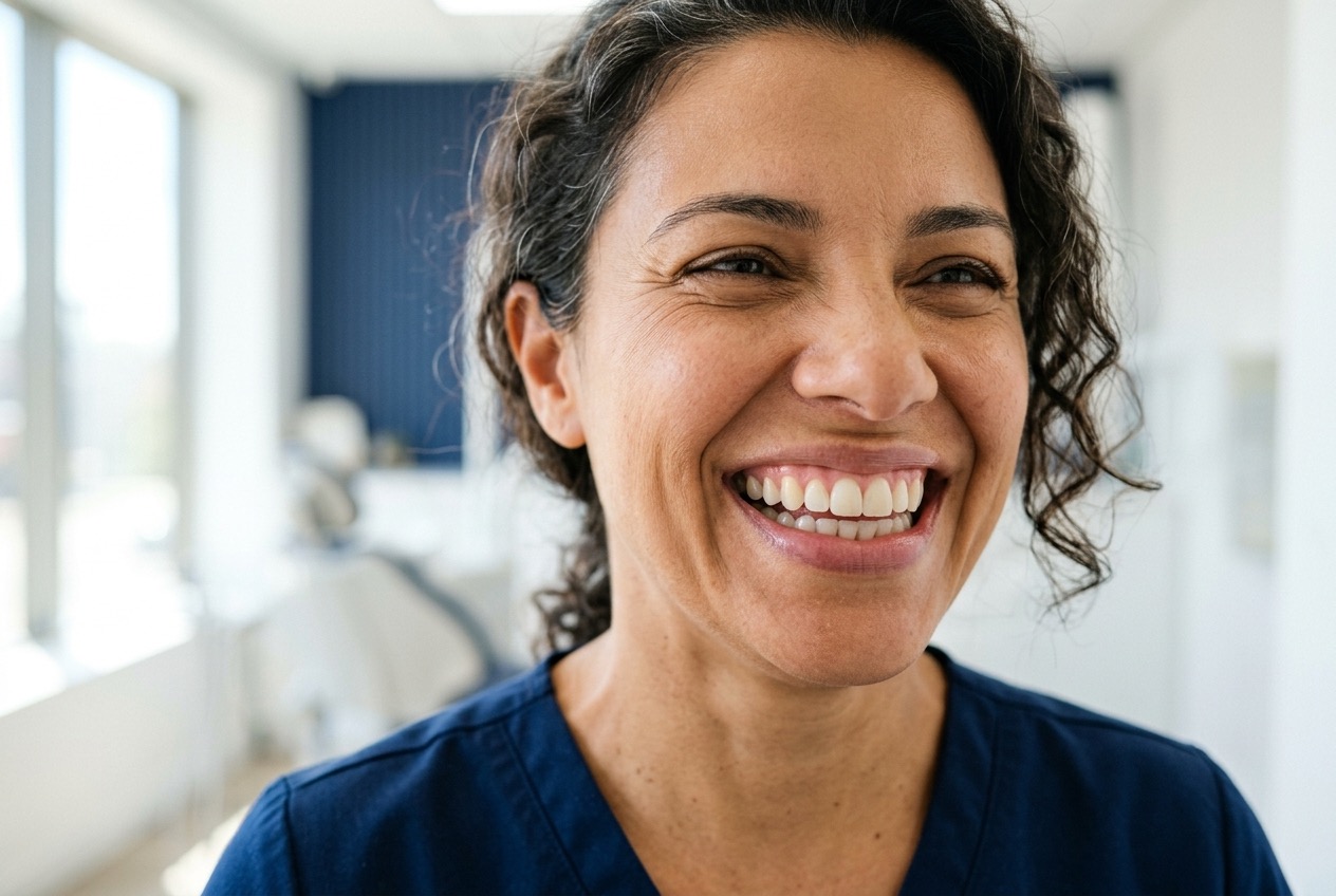 Close de um sorriso saudável com gengivas em bom estado
